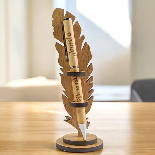 Laser Engraved Wooden Pen with Pen Holder