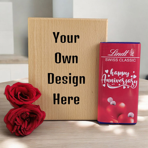 Personalized Wooden Board with Lindt Chocolate & Roses for Anniversary Gift