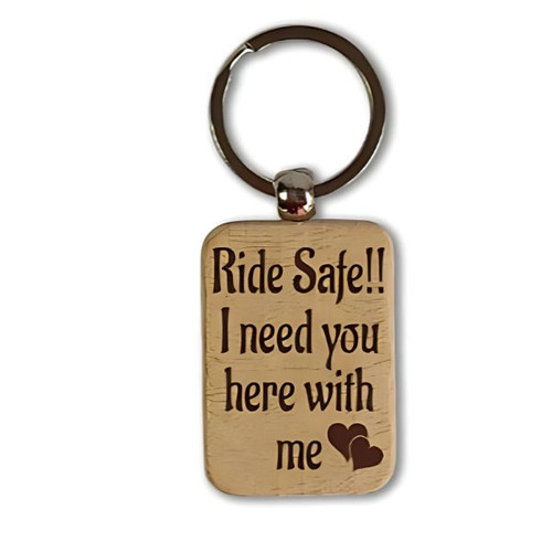 Ride Safe Laser Engraved Wooden Keyring with Custom Name