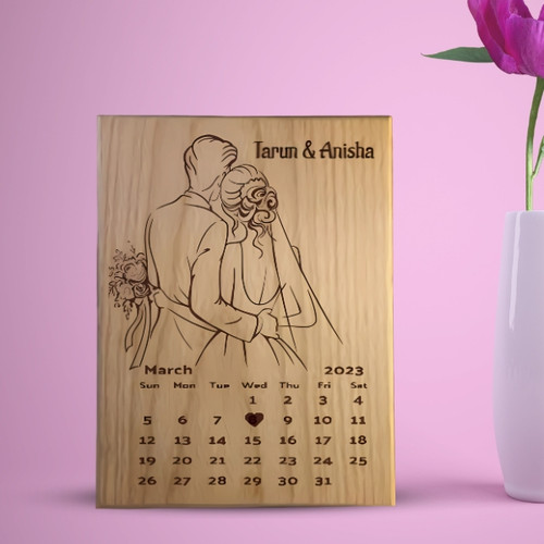 Cherished Couple Love Photo: Laser Engraved on Wooden Board with Stand