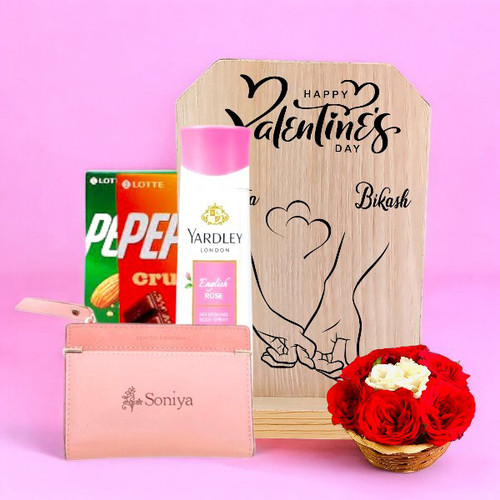 Valentine's Gift with Perfume, Customized Wallet, and Photo Board for Her