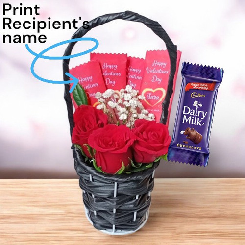 Customized Cadbury Chocolates with Roses in a Basket