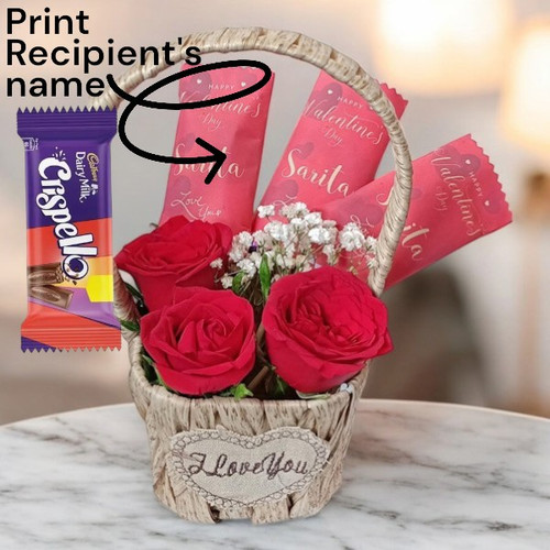 Customized Valentine’s Chocolates with Roses in a Basket