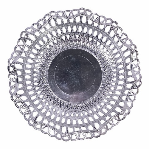 Floral-Patterned Silver-Coated Round Basket - Small