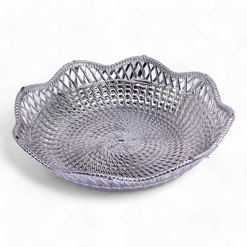 Beautiful Floral Design Silver-Coated Round Basket