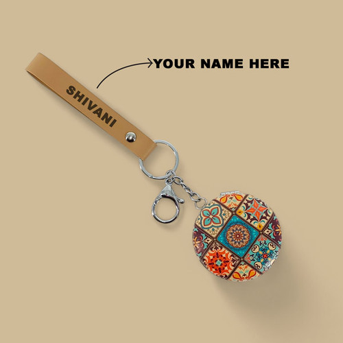 Stylish Double-Sided Mirror with Keyring and Personalized Leather Strap