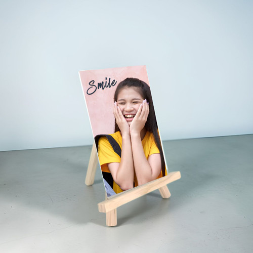 Personalized Silver Metal Sheet With Your Photo On Wooden Easel