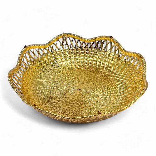 Elegant Floral Design Golden-Coated Round Basket
