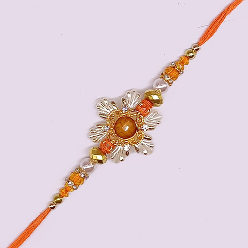 Orange Color Flower Design Rakhi For Brother