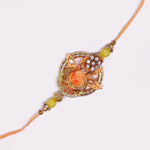 Orange Color Beautiful Rakhi with Rose Design Orange Color Beautiful Rakhi with Rose Design