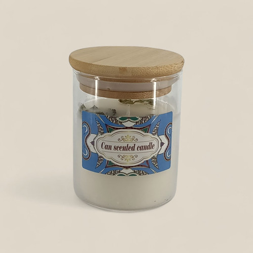 Aesthetic Glass Scented Candle with Wooden Lid (Design may vary)