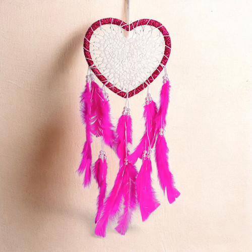 Heart- Shaped Dreamcatcher with Pink Feathers-22 Inches