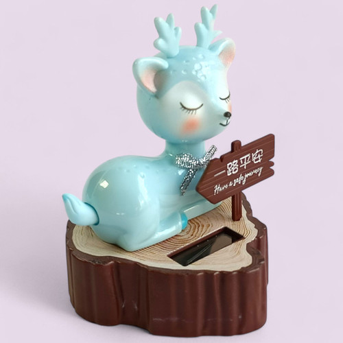 Automatic Solar-Powered Cartoon Deer Head Shaking Showpiece
