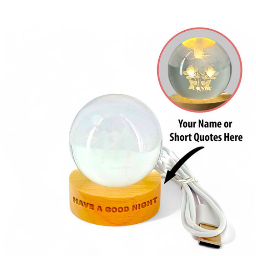 Customizable Roses Themed LED Crystal Lamp with Recipient's Name