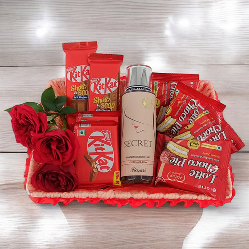 Luxurious Sweetness: KitKat, Choco-Pie, Roses & Body Mist Combo