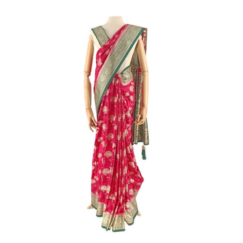 Elegant Rani Pink Banglori Silk Saree with Green Border