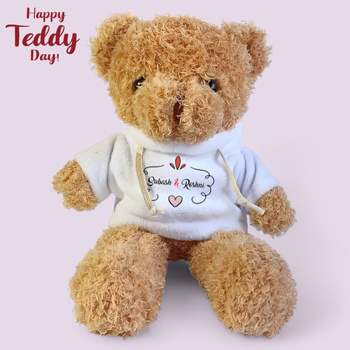 Couple's Name Printed Hoodie On Brown Teddy Bear