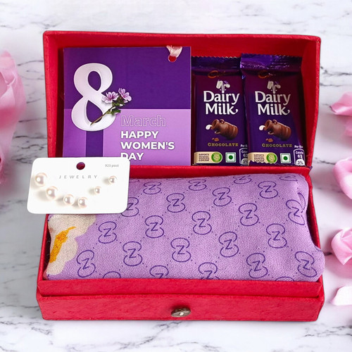 Women's Day Delight: Chocolates, Scarf & Ear Studs for Her