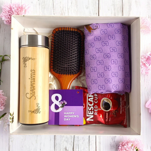 A Thoughtful Women's Day: Cozy Scarf, Bamboo Bottle, Coffee & Brush