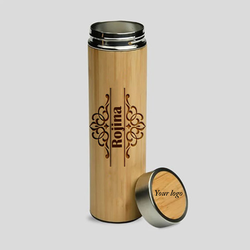 Personalized Bamboo Water Bottle with Your Name & Logo On Lid-450 ml