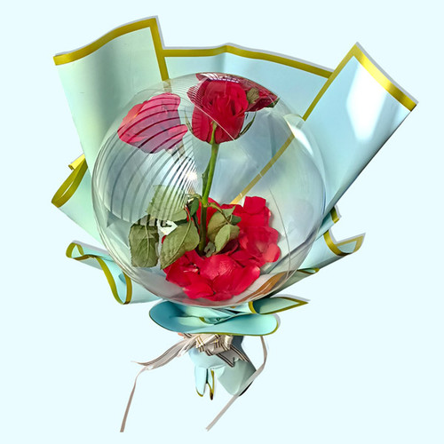 Three Red Roses Inside a Stunning Bobo Balloon With Your Message