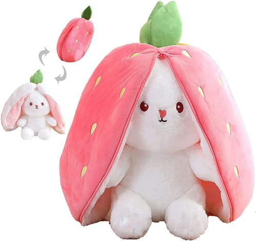 Strawberry Rabbit Soft Toy with Zipper – Cuddly and Cute Plush for All Ages