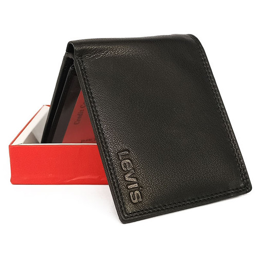 Levi's Classy Black Genuine Leather Tri-fold Men Wallet