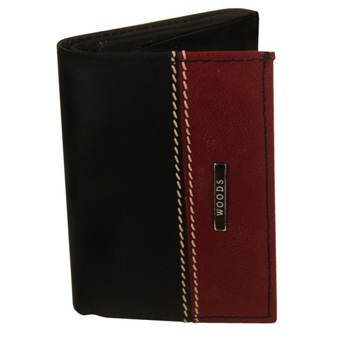 Woods Brown & Maroon Leather Tri-Fold Wallet (Genuine Leather)