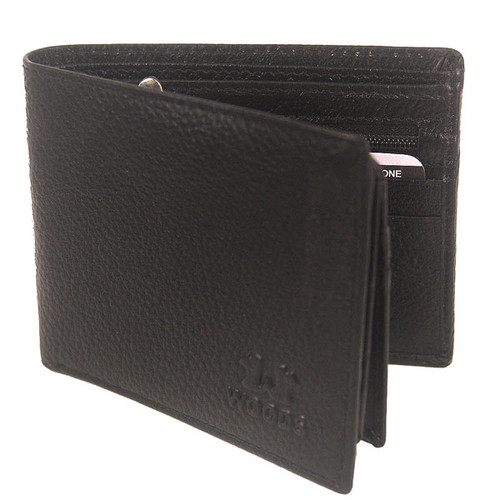 Woods Black Leather Single-Fold Wallet (Genuine Leather)