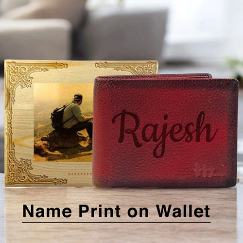 HZ Custom Maroon Wallet With Personalized Wooden Box