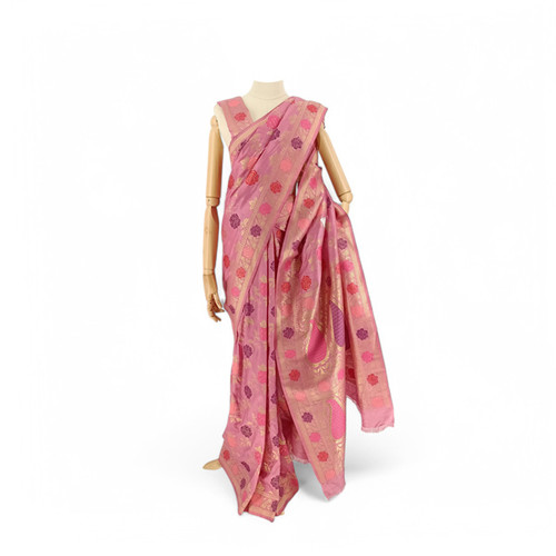Pink Dola Silk Saree With Floral Patterns for a Classic Look