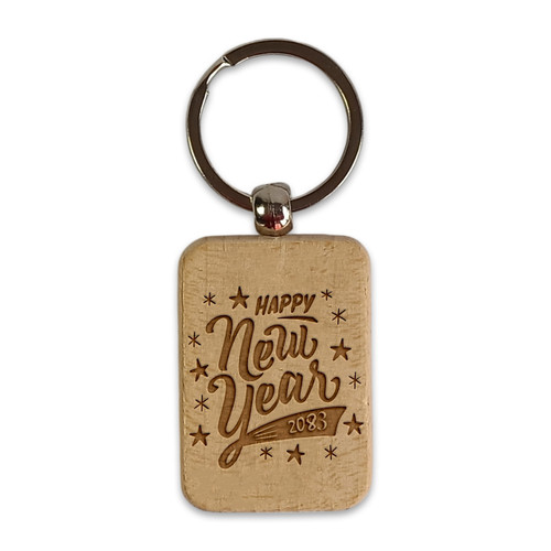 Unique Design Happy New Year 2083 Wooden Keyring