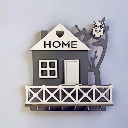 Wooden Home Design Key Hanger with 6 Stainless Steel Hooks