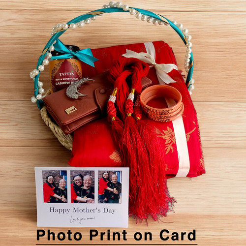 Mother's Day Saree Combo with Accessories in Basket Mother's Day Saree Combo with Accessories in Basket