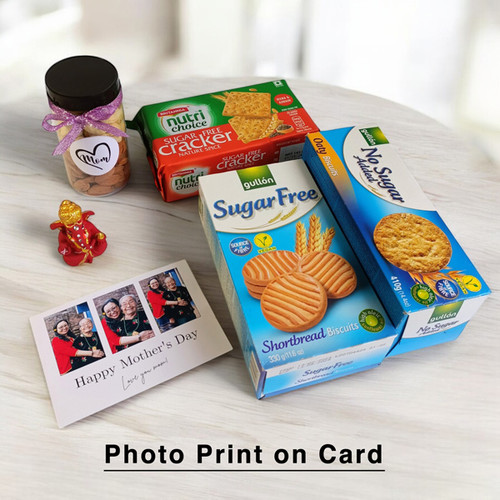 Mother's Day Gift Set: Nutritious Biscuits, Dry Nuts, Ganesha Statue & Personalized Card