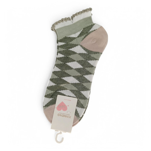 Green & White Check Socks For Ladies