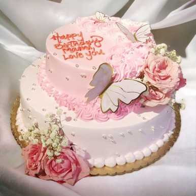 Beautiful Flower & Butterfly Design Two Layer Cake (3lbs)- Vanilla Cake