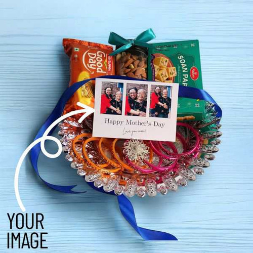 Elegant Bangles, Saree Pin & Personalized Greeting Card for Mom