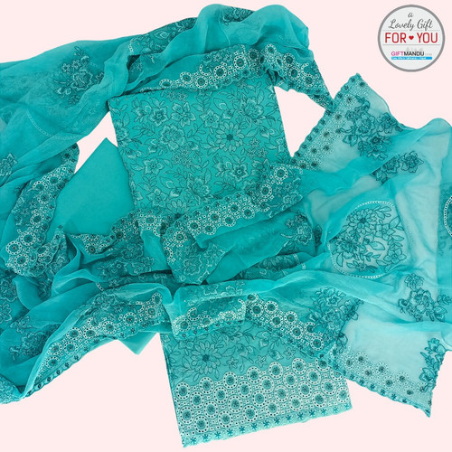 Tiffany Blue color Embroidered Kurtha Suruwal Piece