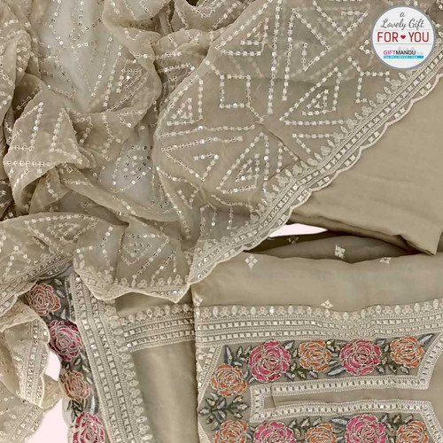 Tan Golden Georgette Kurtha Suruwal Piece Giftmandu