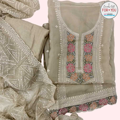 Tan Golden Georgette Kurtha Suruwal Piece