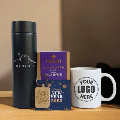 Personalized Corporate Gift Set: Bottle, Mug, Tea & Keyring