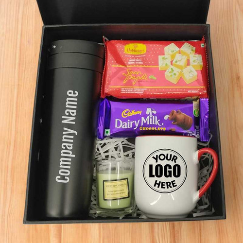 Personalized Bottle, Mug, Scented Candle & Sweet Treats Box