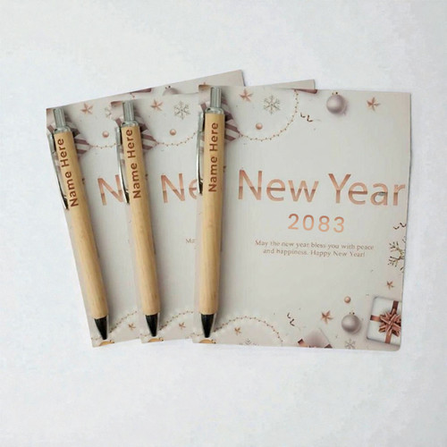 Corporate New Year Card and Personalised Wooden Pen