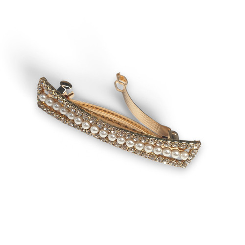 Dazzling  White Moti and Stone Embellished Hair Clip