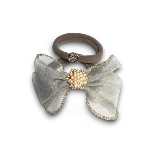 Grey Organza Bow Designed Hair Band For Effortless Style