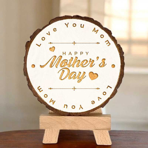 Mother’s Day Engraved Wooden Log with Easel – A Heartfelt Gift for Mom