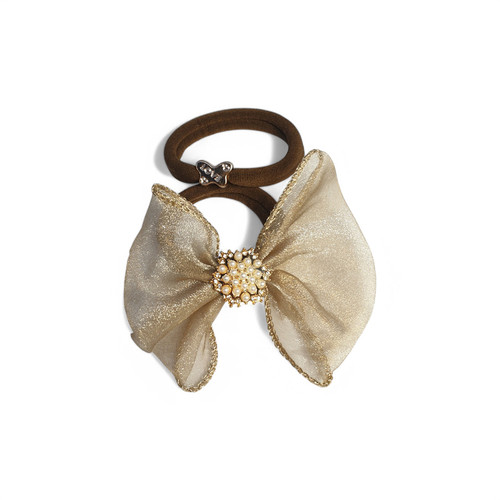 Brown Organza Bow Accented Rubber Band