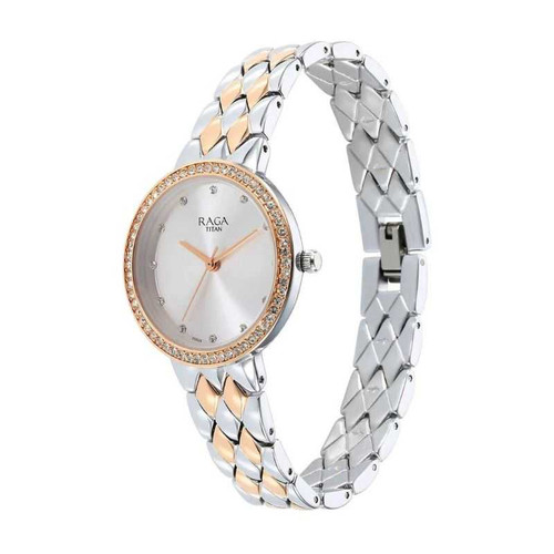 Titan Raga Showstopper Silver Dial Metal Strap Watch for Women Giftmandu