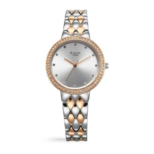 Titan Raga Showstopper Silver Dial Metal Strap Watch for Women
